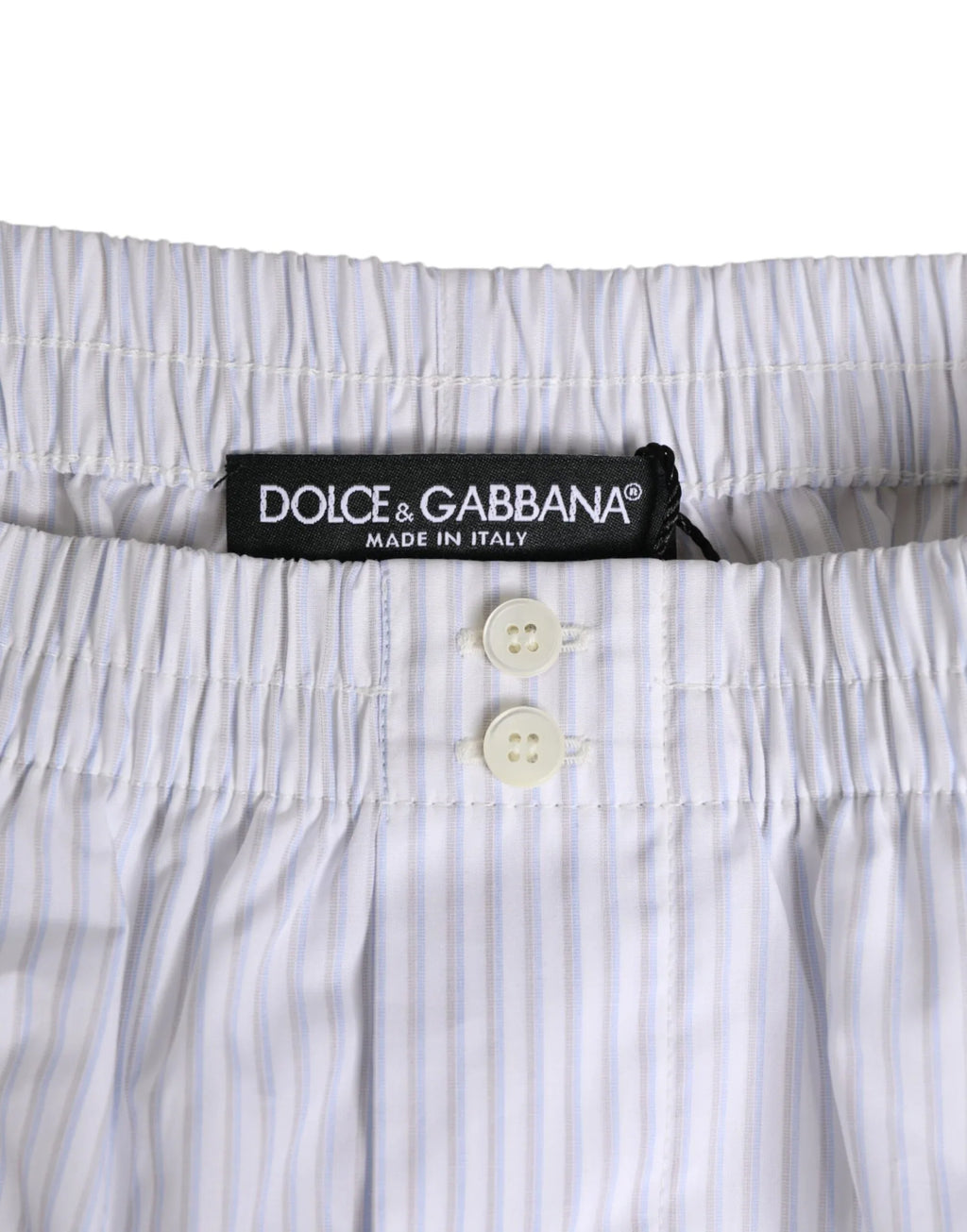 Dolce & Gabbana White Blue Cotton Striped Button Fly Shorts Swimwear - Zeiniez