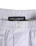 Dolce & Gabbana White Blue Cotton Striped Button Fly Shorts Swimwear - Zeiniez