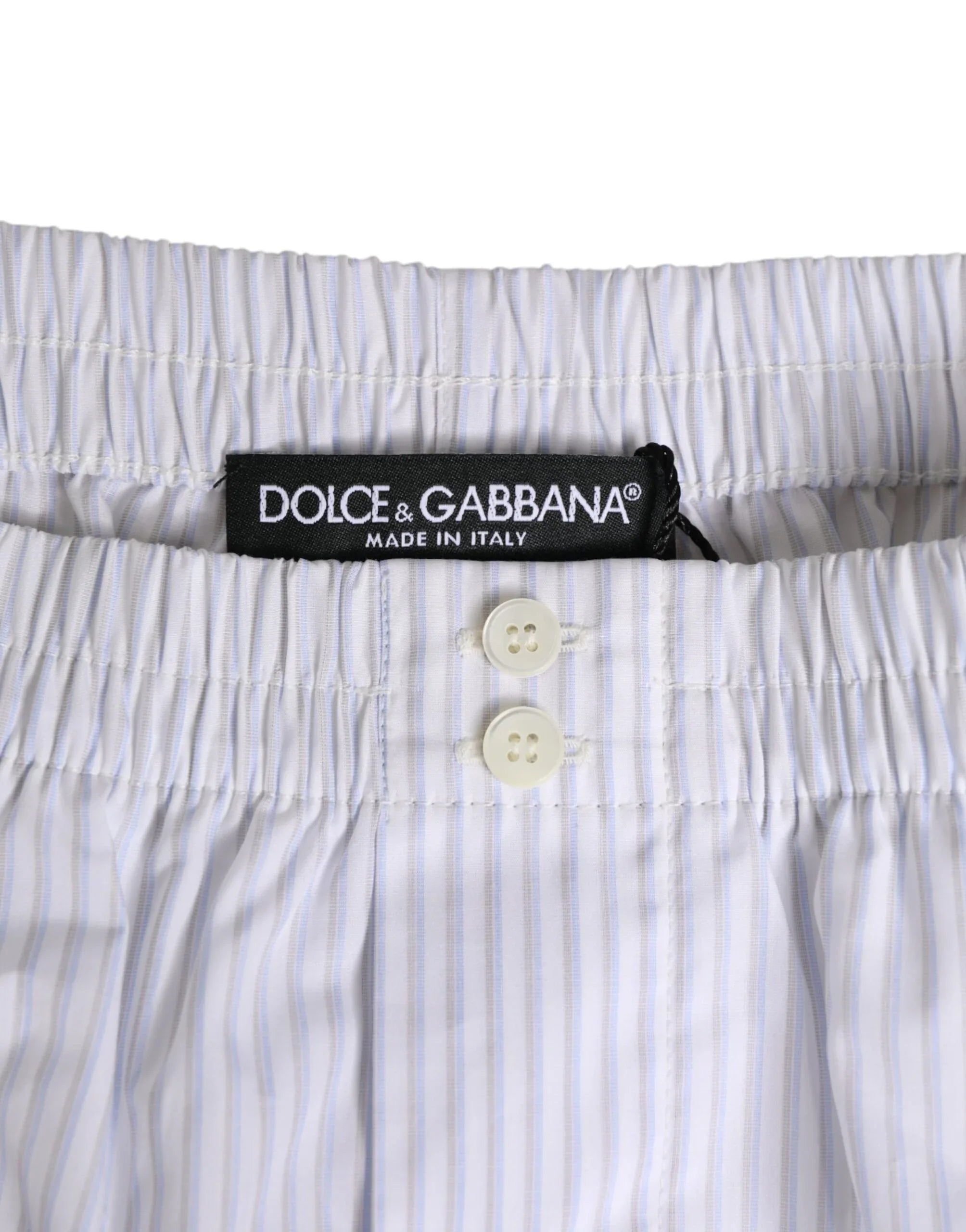 Dolce & Gabbana White Blue Cotton Striped Button Fly Shorts Swimwear - Zeiniez