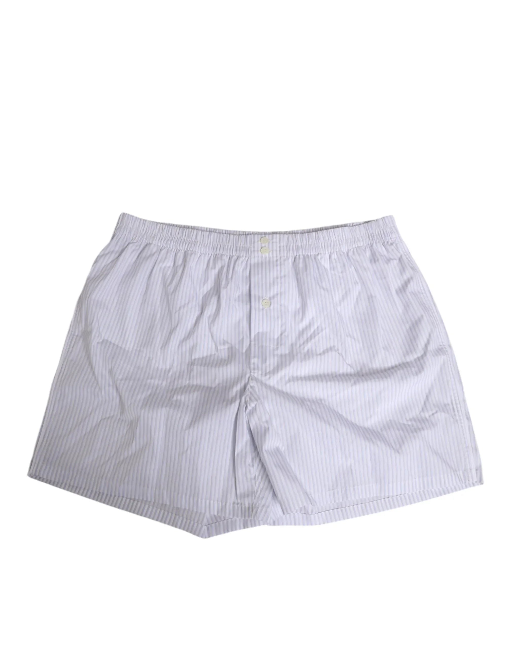 Dolce & Gabbana White Blue Cotton Striped Button Fly Shorts Swimwear - Zeiniez