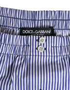 Dolce & Gabbana Blue White Cotton Striped Button Fly Shorts Swimwear - Zeiniez