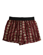 Dolce & Gabbana Burgundy Silk Coin Print Men Boxer Short Swimwear - Zeiniez