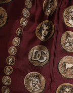 Dolce & Gabbana Burgundy Silk Coin Print Men Boxer Short Swimwear - Zeiniez