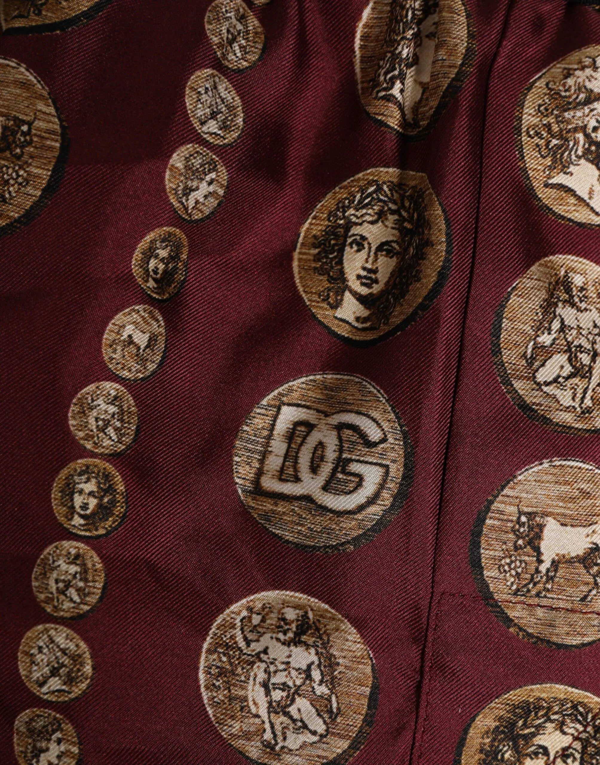 Dolce & Gabbana Burgundy Silk Coin Print Men Boxer Short Swimwear - Zeiniez