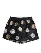 Dolce & Gabbana Black Silk Ancient Coin Print Boxer Short Swimwear - Zeiniez
