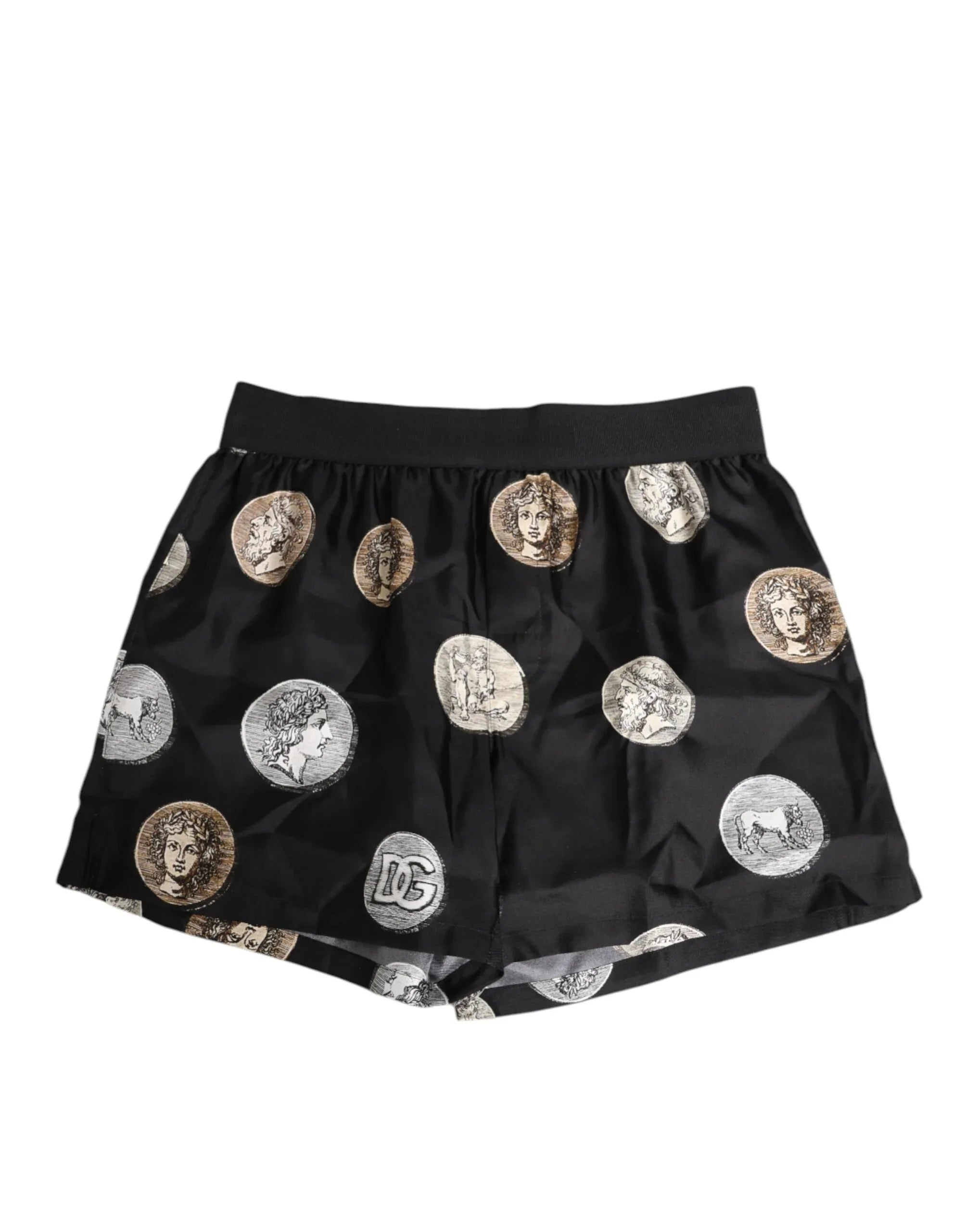 Dolce & Gabbana Black Silk Ancient Coin Print Boxer Short Swimwear - Zeiniez