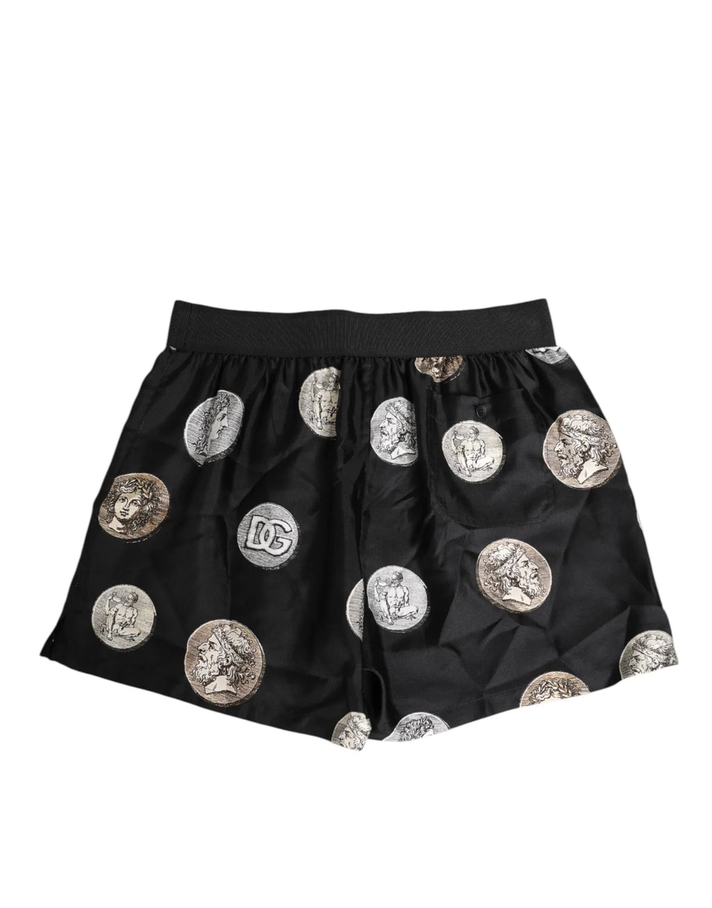 Dolce & Gabbana Black Silk Ancient Coin Print Boxer Short Swimwear - Zeiniez