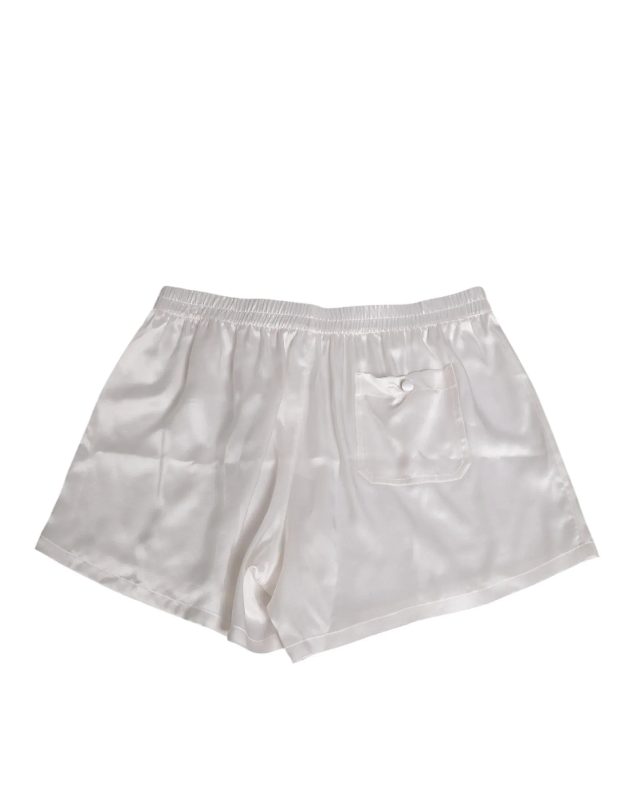 Dolce & Gabbana White Silk Satin Elastic Men Boxer Short Swimwear - Zeiniez