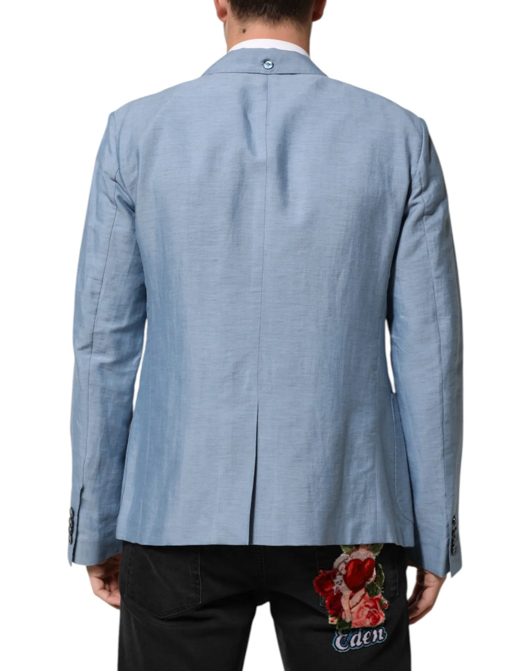 Dolce & Gabbana Light Blue Linen Double Breasted Men Jacket Blazer - Zeiniez