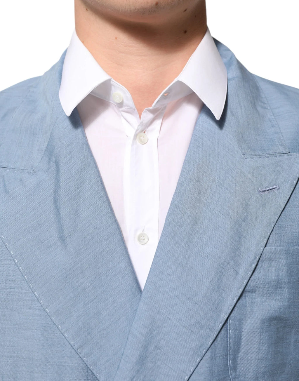 Dolce & Gabbana Light Blue Linen Double Breasted Men Jacket Blazer - Zeiniez