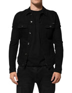 Dolce & Gabbana Black Cotton Denim Stretch Button Up Jacket - Zeiniez
