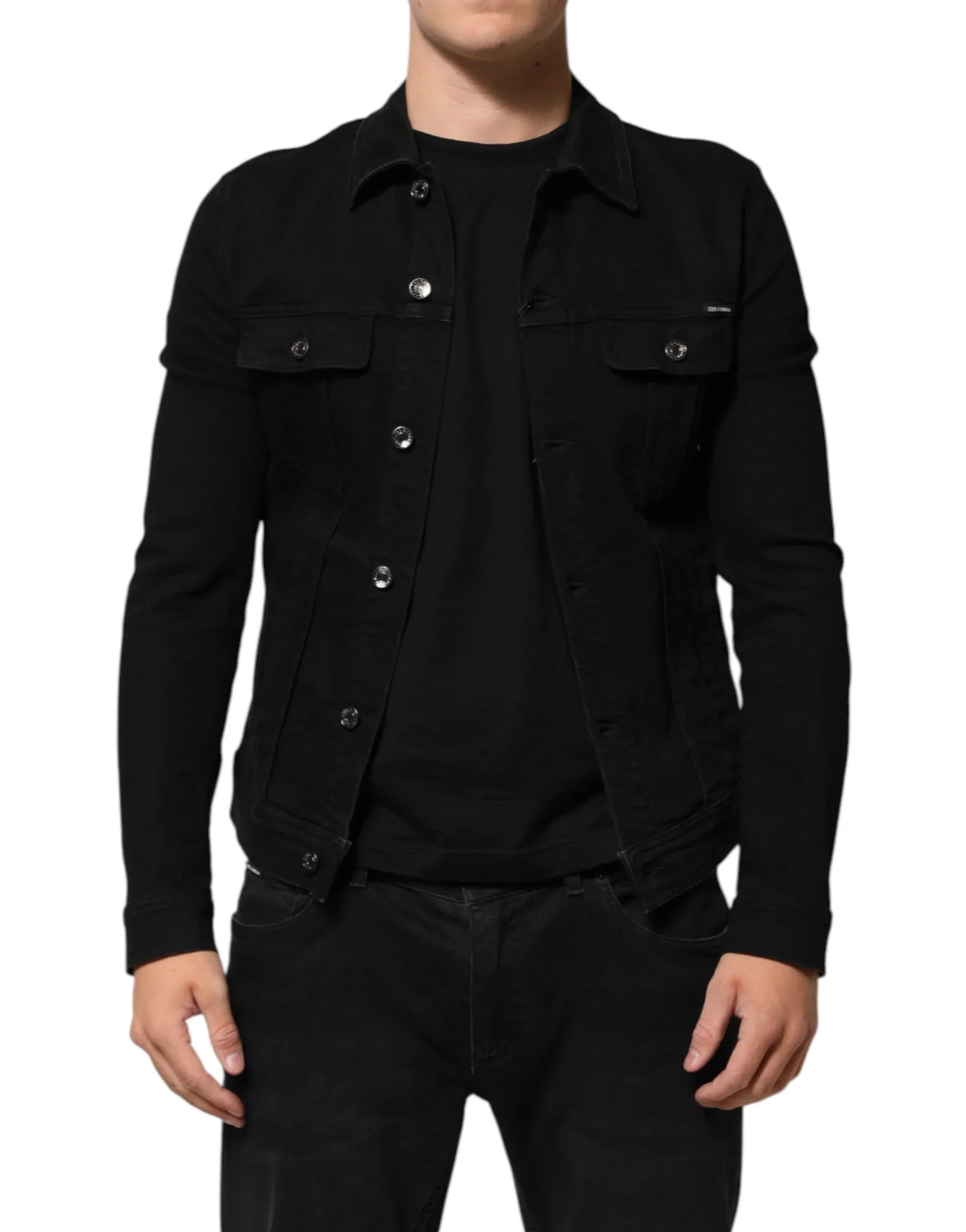 Dolce & Gabbana Black Cotton Denim Stretch Button Up Jacket - Zeiniez