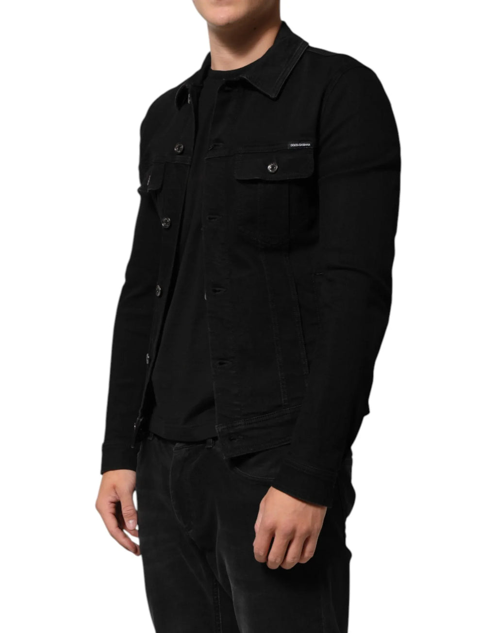 Dolce & Gabbana Black Cotton Denim Stretch Button Up Jacket - Zeiniez
