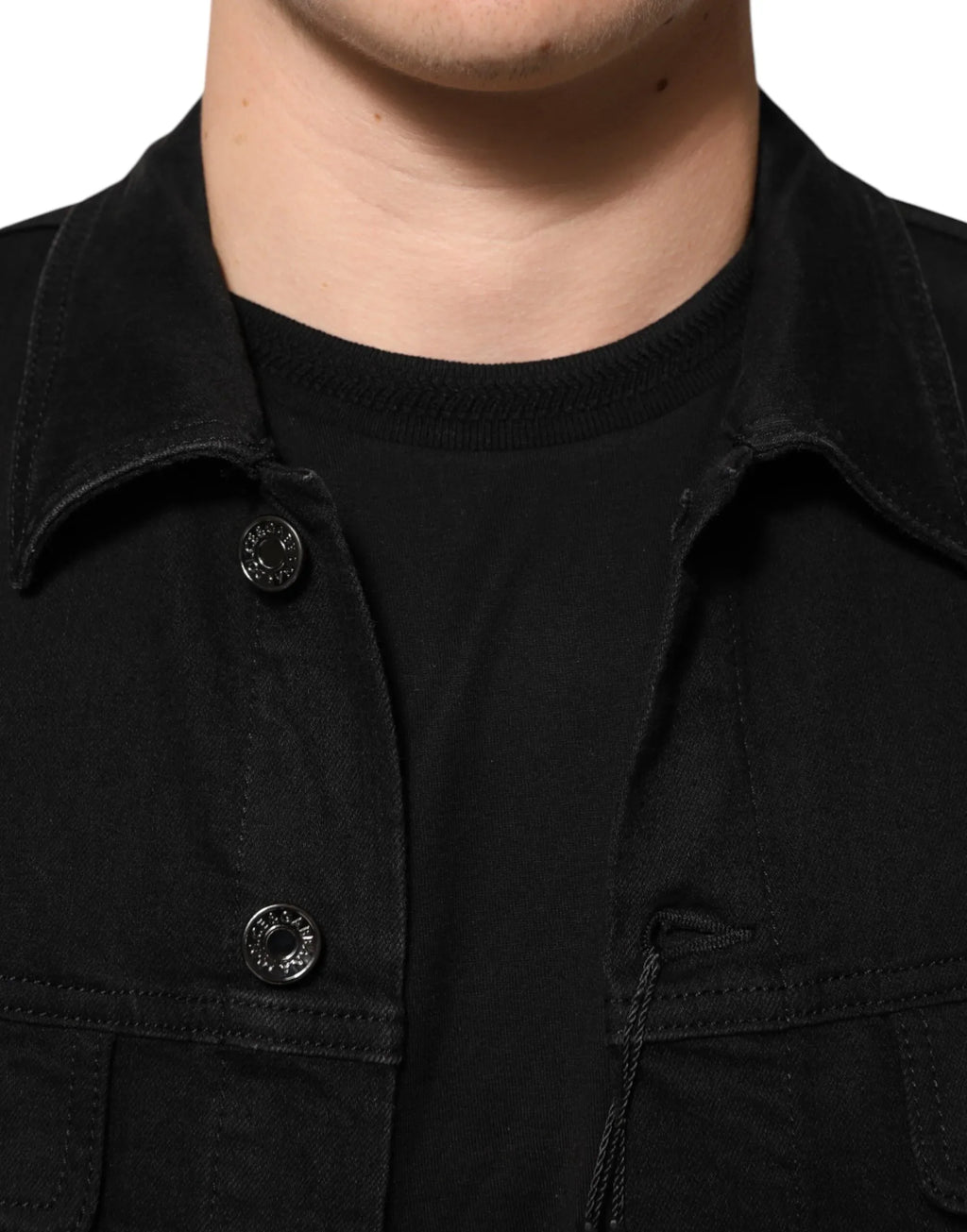 Dolce & Gabbana Black Cotton Denim Stretch Button Up Jacket - Zeiniez