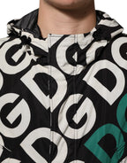 Dolce & Gabbana Black White Logo Print Hooded Coat Men Jacket - Zeiniez