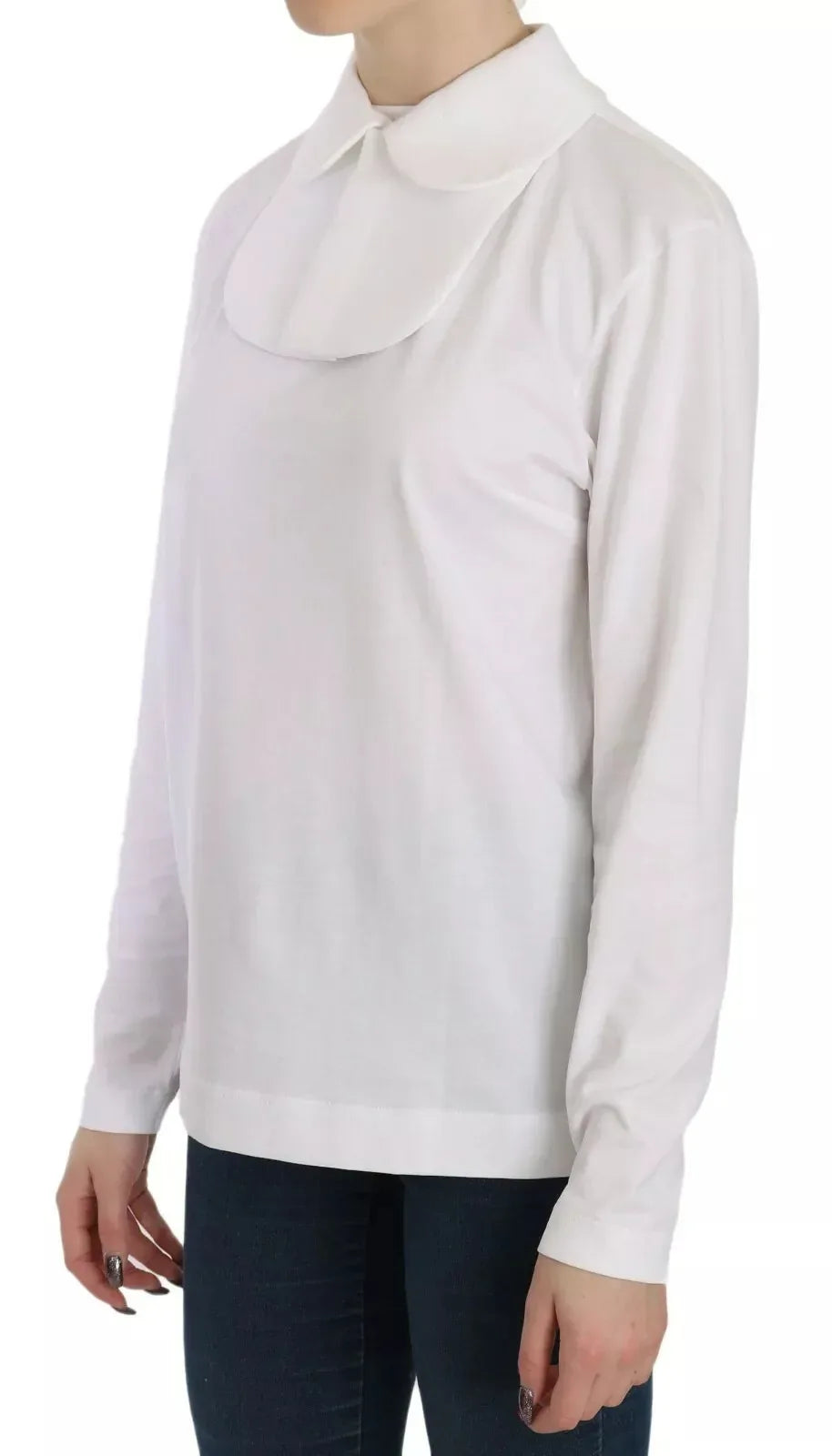 Dolce & Gabbana White Cotton Longsleeve Collared Blouse - Zeiniez