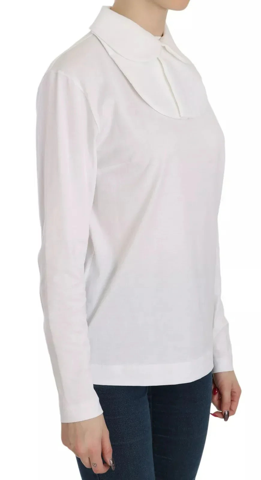 Dolce & Gabbana White Cotton Longsleeve Collared Blouse - Zeiniez