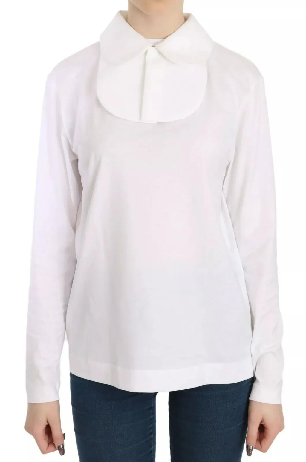 Dolce & Gabbana White Cotton Longsleeve Collared Blouse - Zeiniez