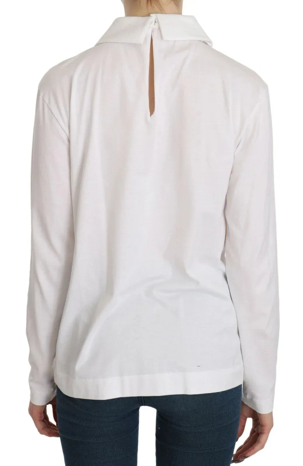 Dolce & Gabbana White Cotton Longsleeve Collared Blouse - Zeiniez