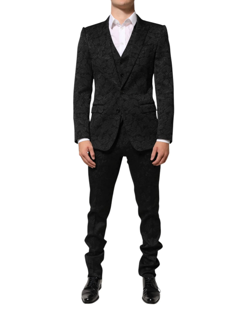 Dolce & Gabbana Black 3 Piece Brocade Jacquard Suit MARTINI - Zeiniez