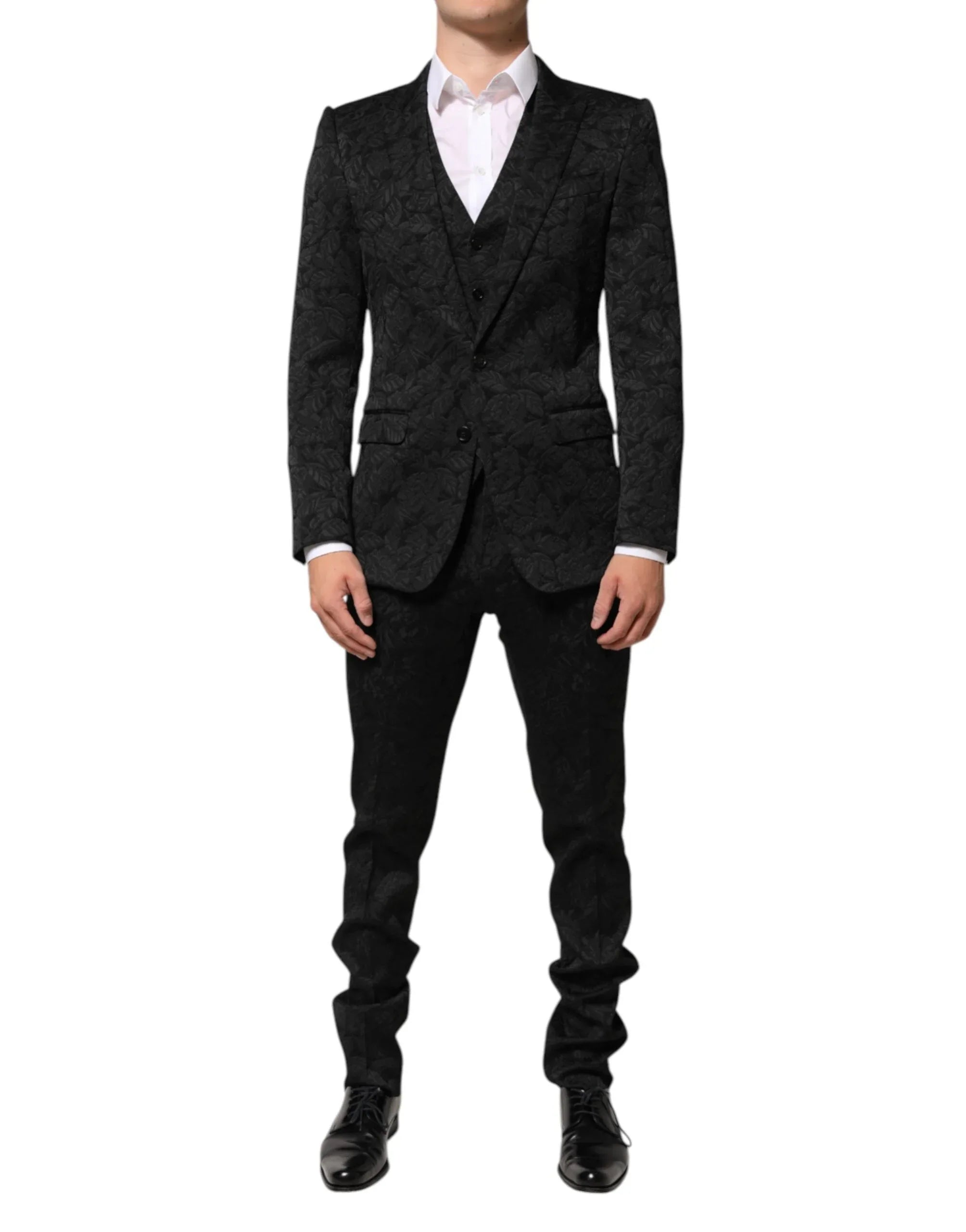 Dolce & Gabbana Black 3 Piece Brocade Jacquard Suit MARTINI - Zeiniez