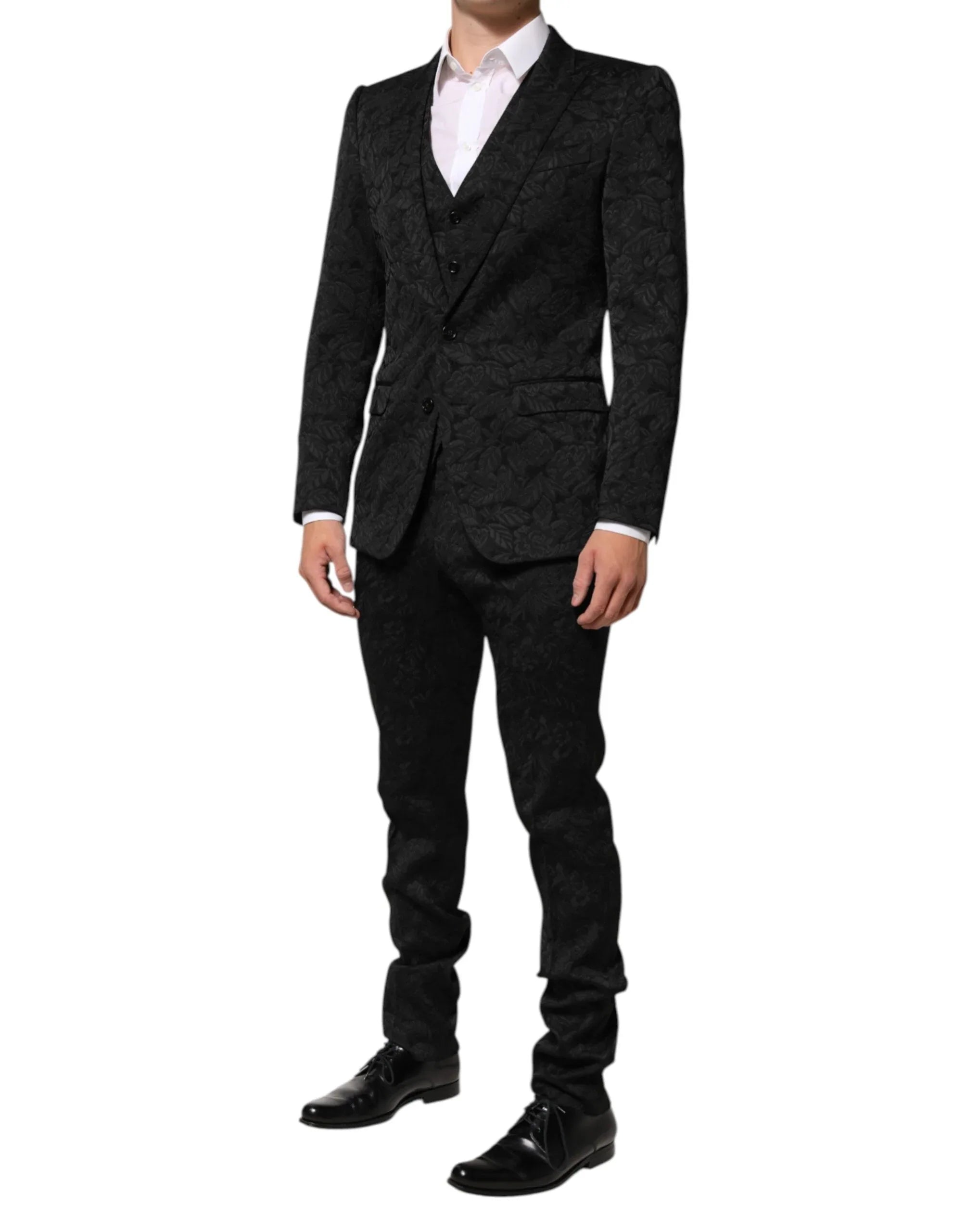 Dolce & Gabbana Black 3 Piece Brocade Jacquard Suit MARTINI - Zeiniez