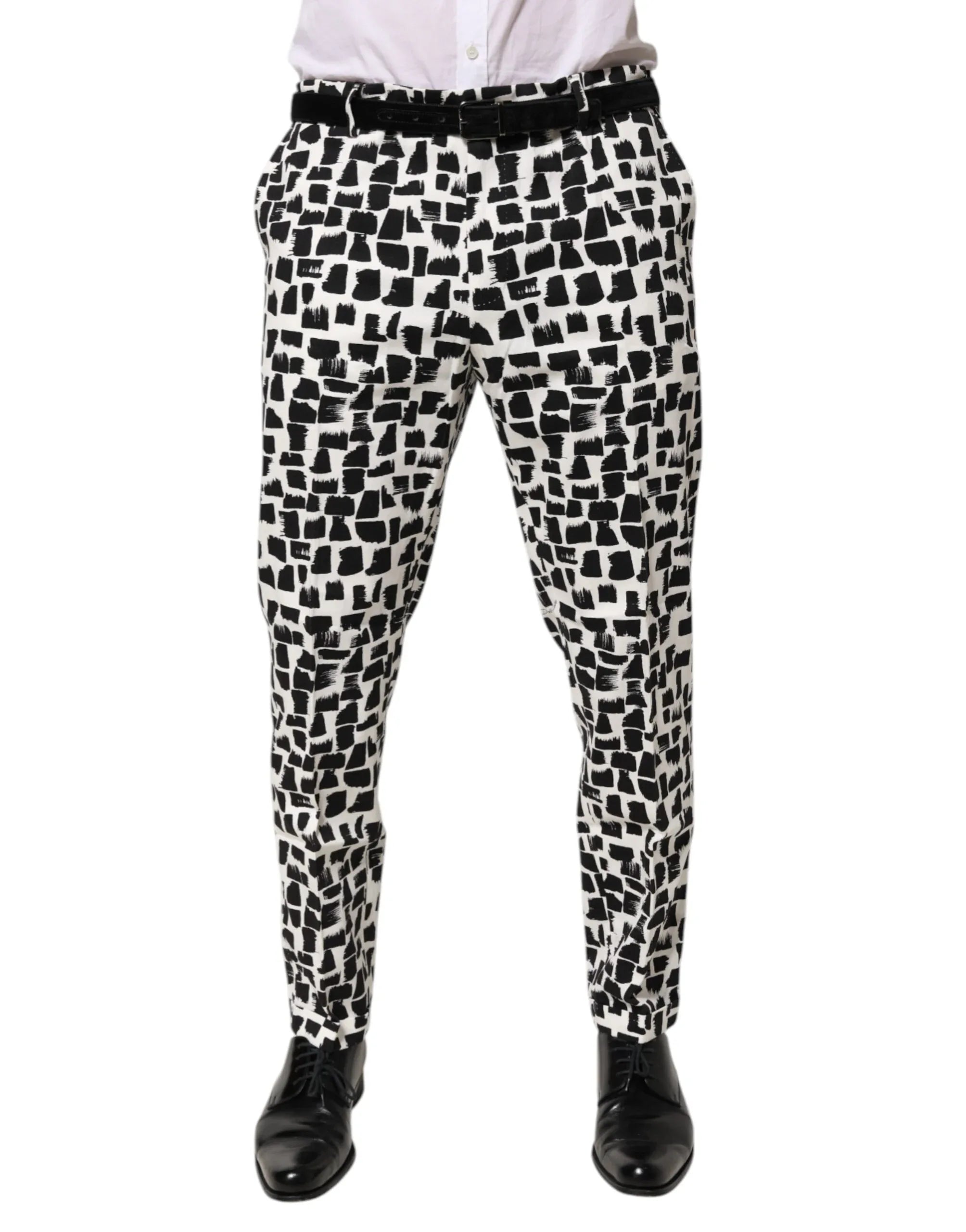 Dolce & Gabbana Black White Abstract Print Cotton Blend Pants - Zeiniez