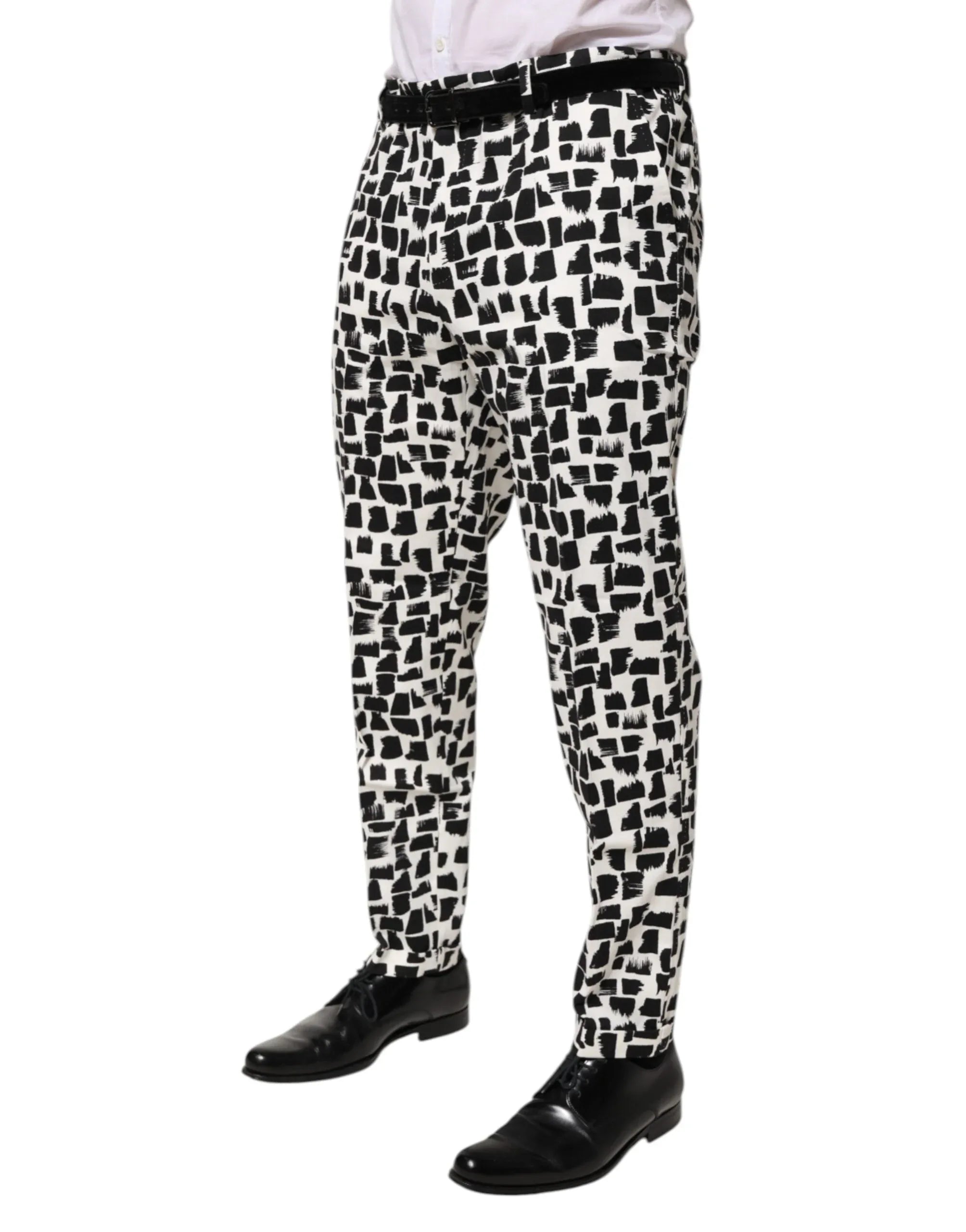 Dolce & Gabbana Black White Abstract Print Cotton Blend Pants - Zeiniez