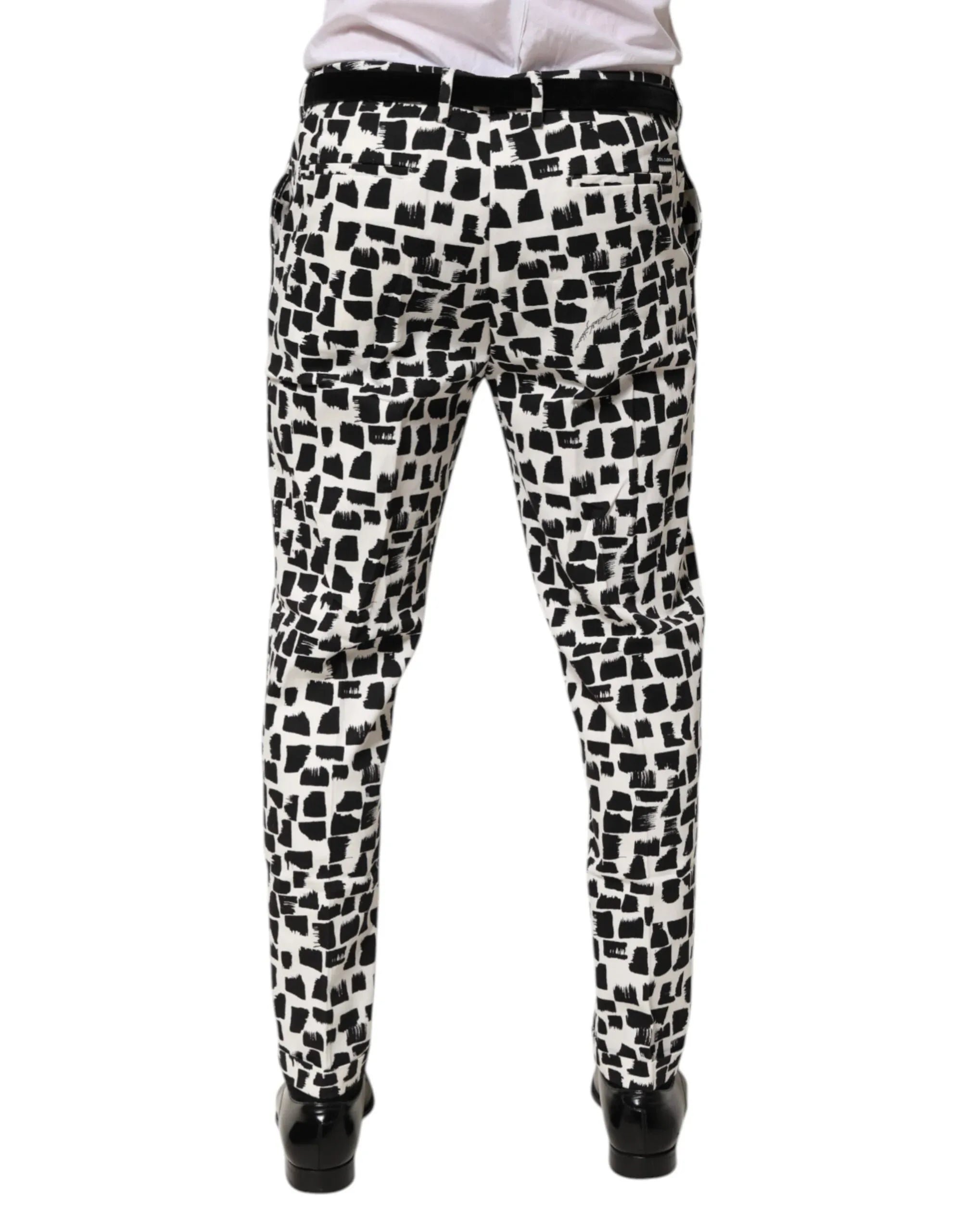 Dolce & Gabbana Black White Abstract Print Cotton Blend Pants - Zeiniez