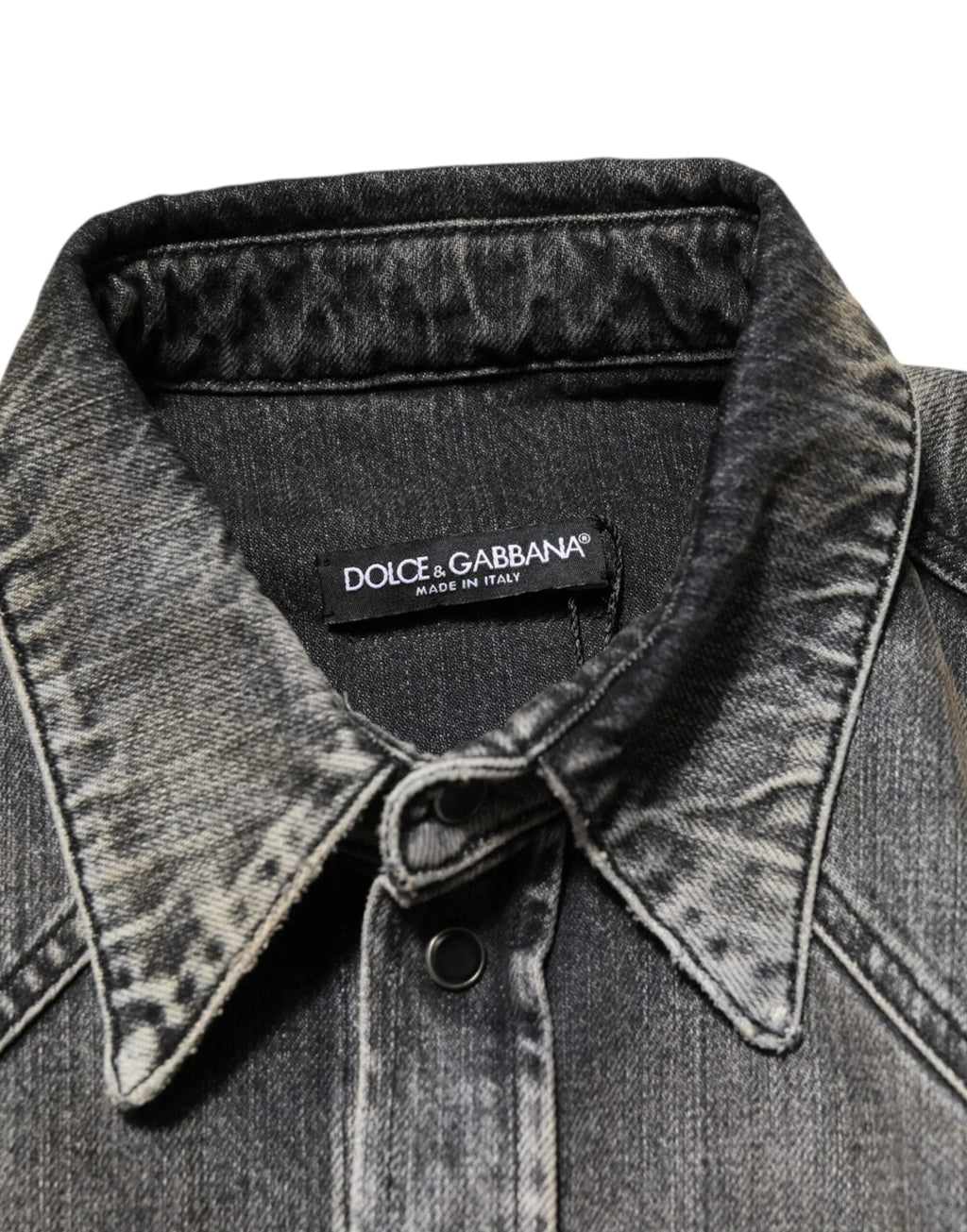 Dolce & Gabbana Black Washed Cotton Snap Long Sleeve Casual Shirt - Zeiniez