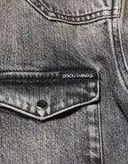 Dolce & Gabbana Black Washed Cotton Snap Long Sleeve Casual Shirt - Zeiniez