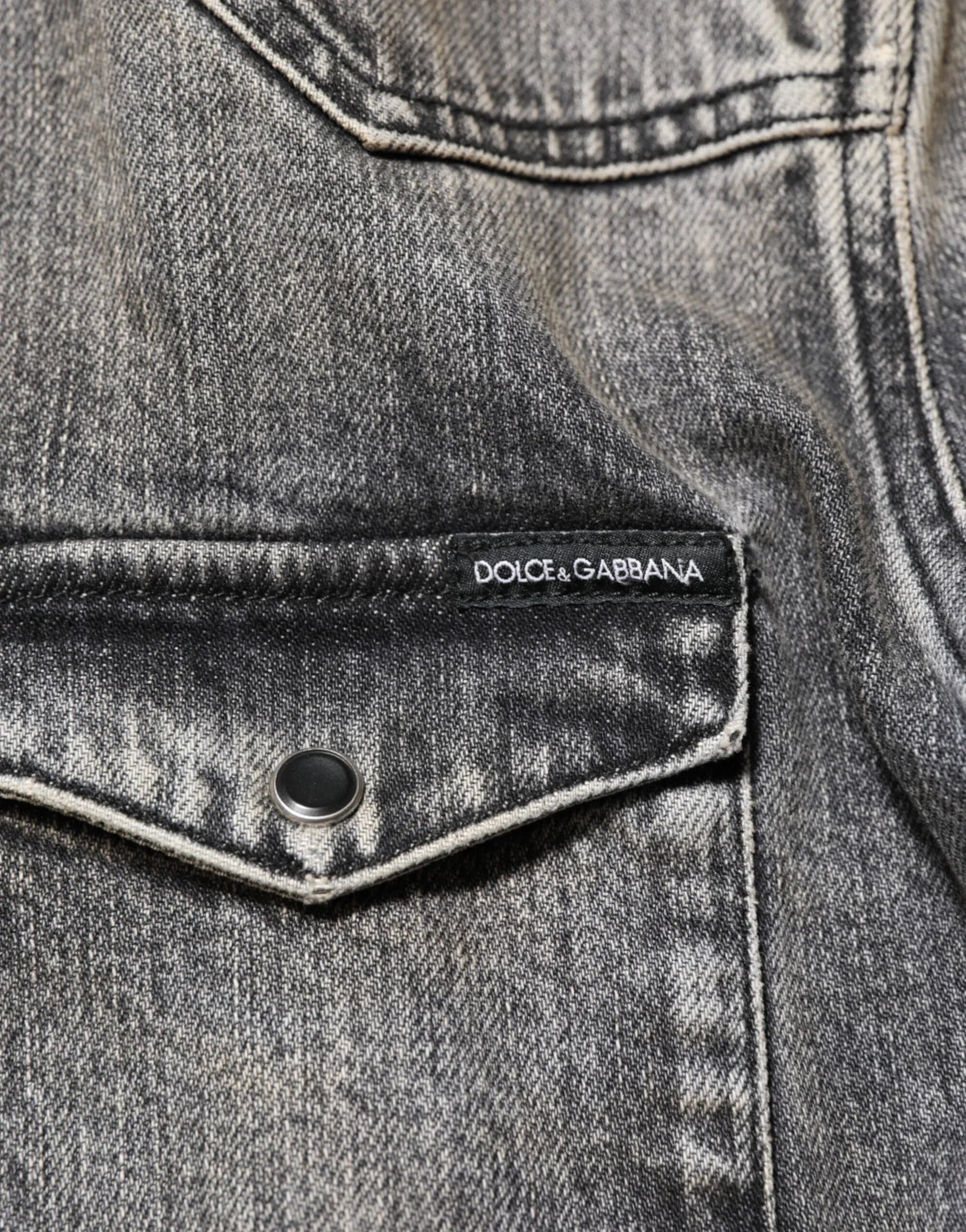 Dolce & Gabbana Black Washed Cotton Snap Long Sleeve Casual Shirt - Zeiniez