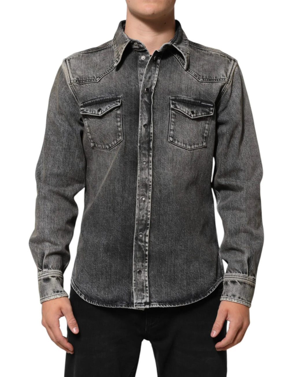 Dolce & Gabbana Black Washed Cotton Snap Long Sleeve Casual Shirt - Zeiniez