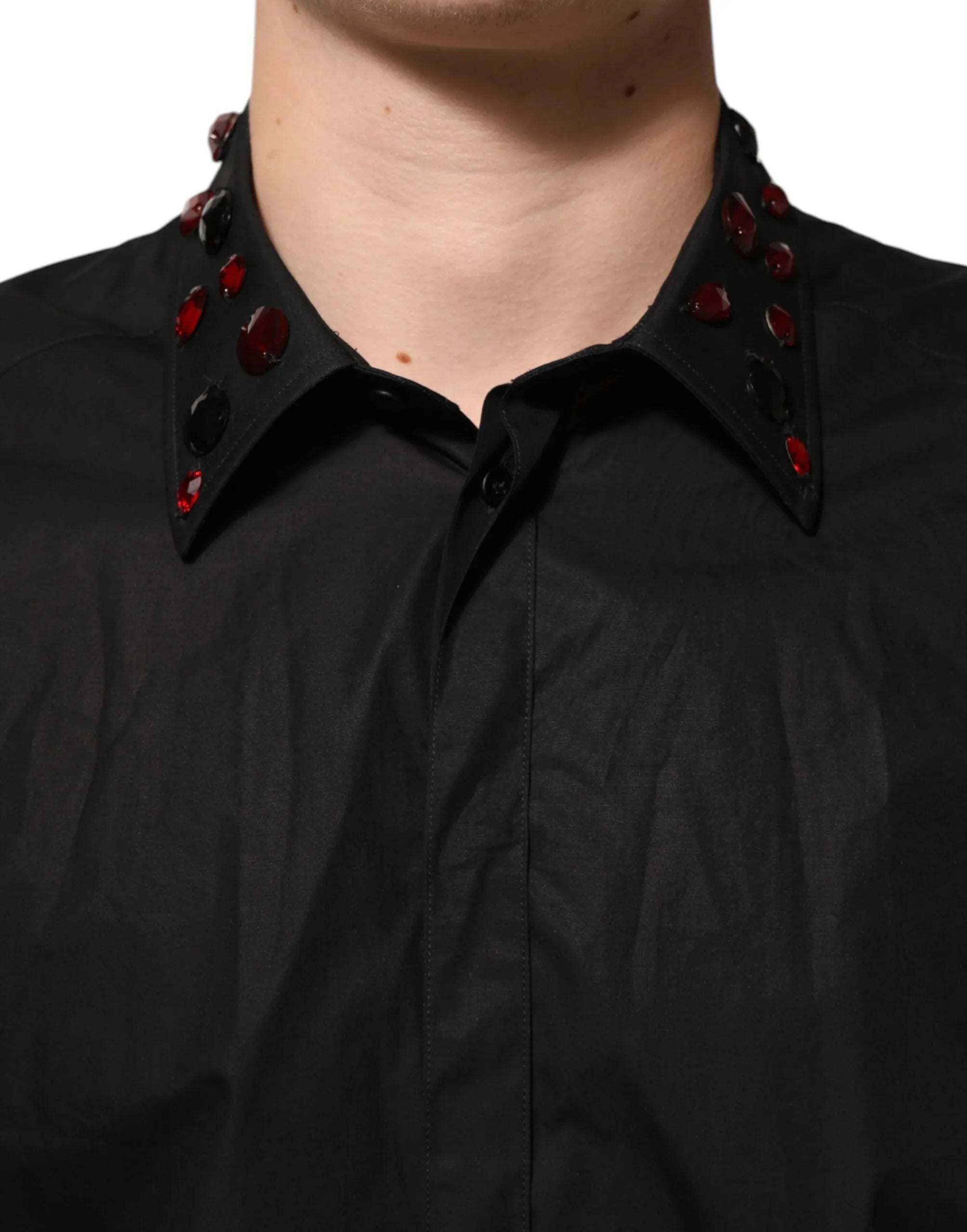 Dolce & Gabbana Black Cotton Embellished Collar Men’s Shirt - Zeiniez