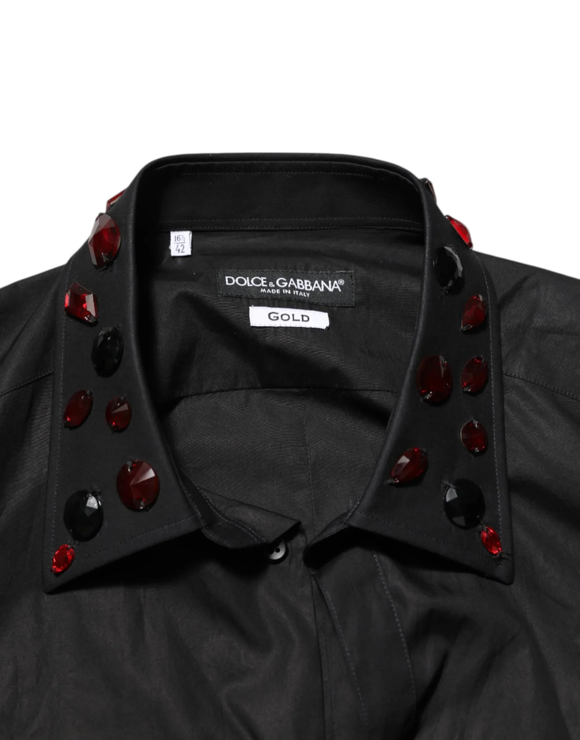 Dolce & Gabbana Black Cotton Embellished Collar Men’s Shirt - Zeiniez