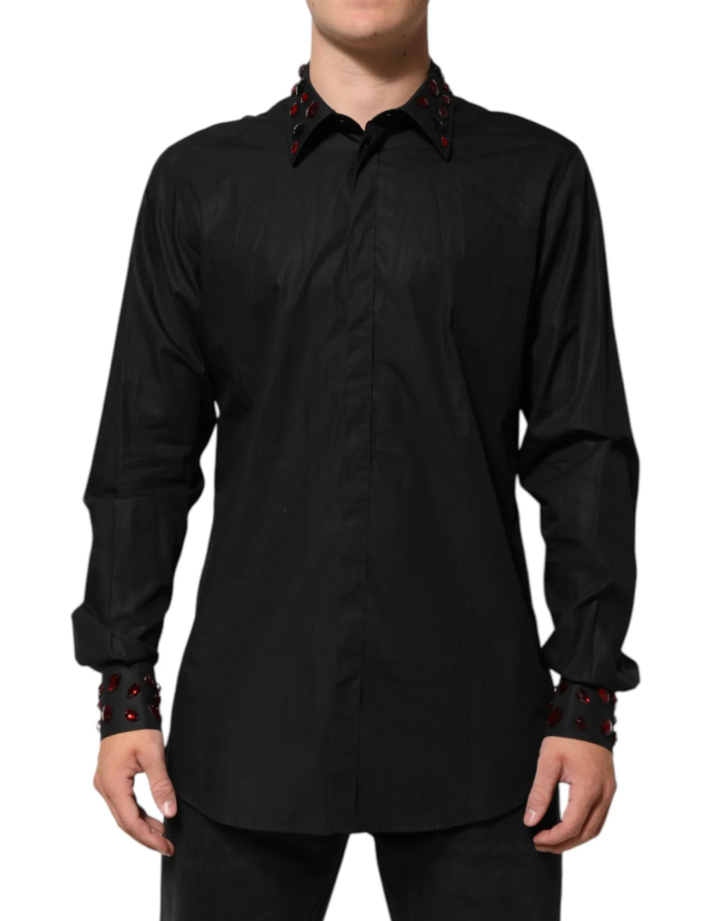 Dolce & Gabbana Black Cotton Embellished Collar Men’s Shirt - Zeiniez