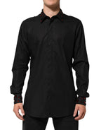Dolce & Gabbana Black Cotton Embellished Collar Men’s Shirt - Zeiniez