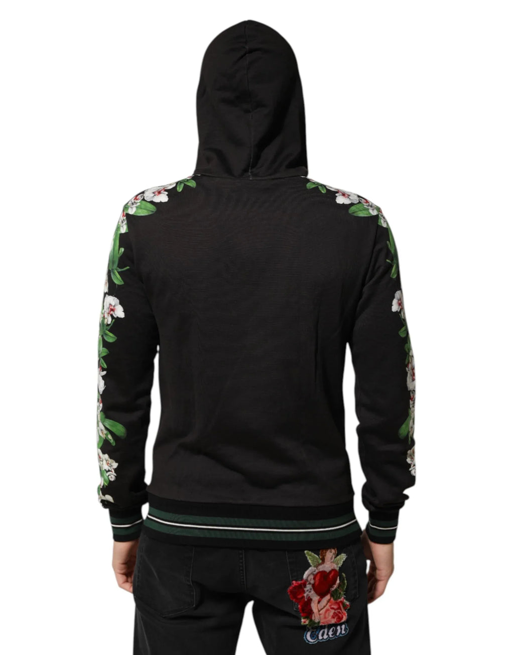 Dolce & Gabbana KING Black Orchid Floral Crown Logo Hoodie Sweater - Zeiniez