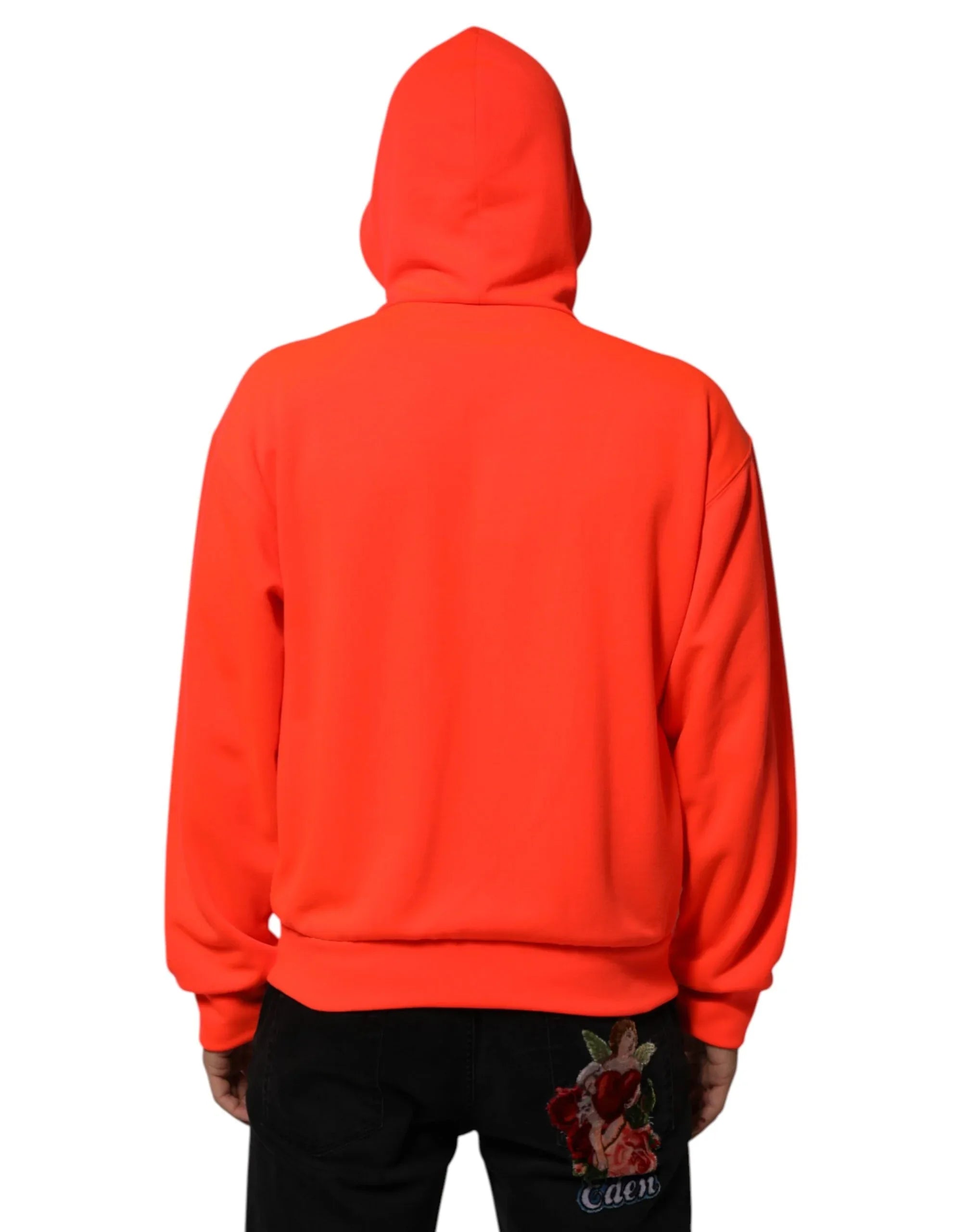 Dolce & Gabbana Red Fluorescent Polyester Logo Patch Hoodie Sweater - Zeiniez