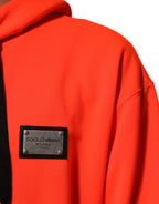 Dolce & Gabbana Red Fluorescent Polyester Logo Patch Hoodie Sweater - Zeiniez