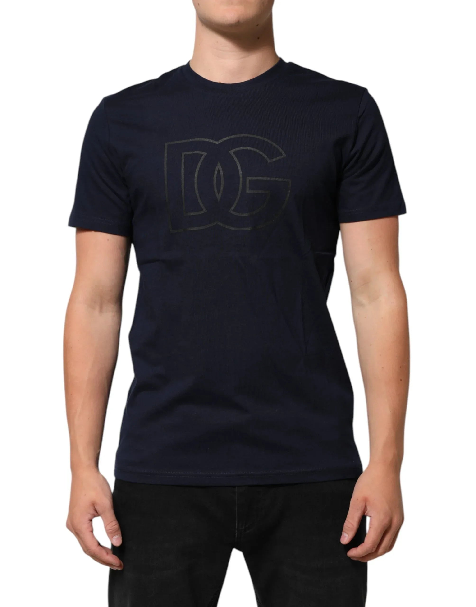 Dolce & Gabbana Dark Blue Cotton DG Logo Print Men’s Top T-shirt - Zeiniez