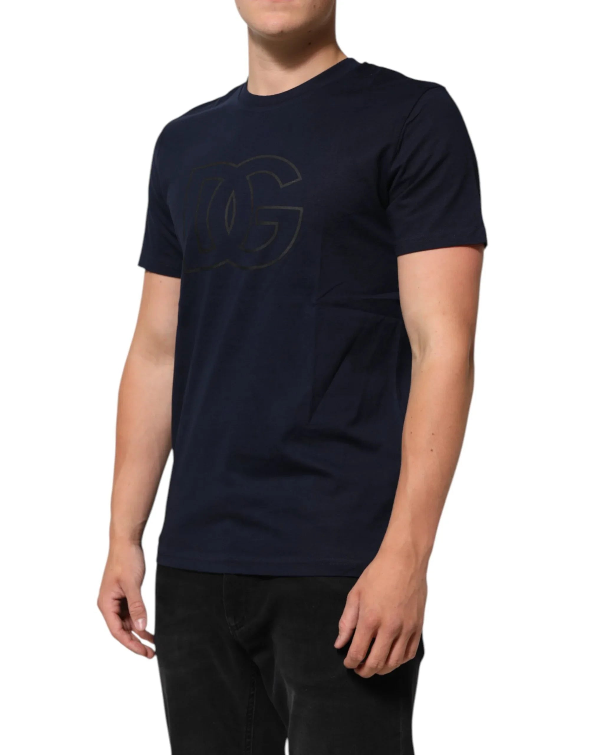 Dolce & Gabbana Dark Blue Cotton DG Logo Print Men’s Top T-shirt - Zeiniez