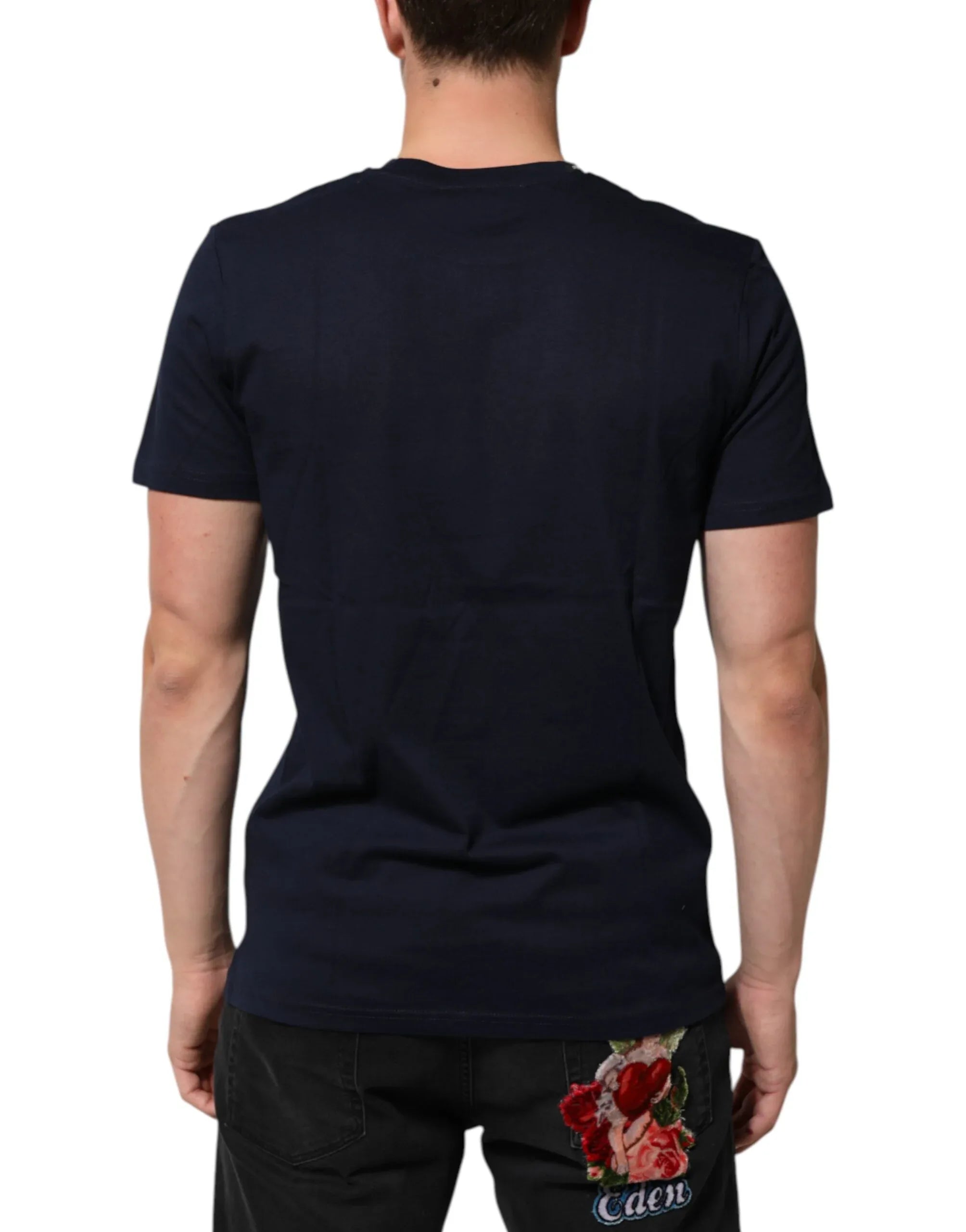 Dolce & Gabbana Dark Blue Cotton DG Logo Print Men’s Top T-shirt - Zeiniez