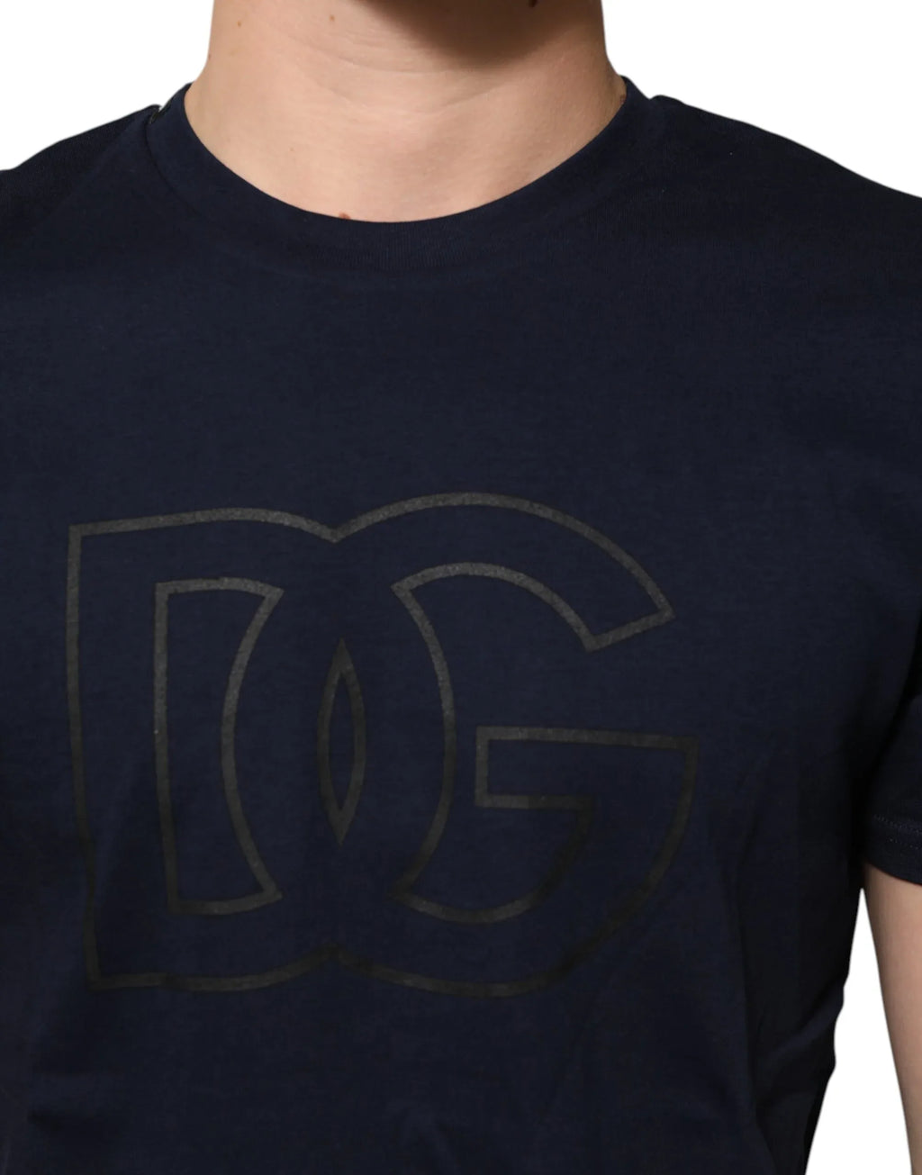 Dolce & Gabbana Dark Blue Cotton DG Logo Print Men’s Top T-shirt - Zeiniez