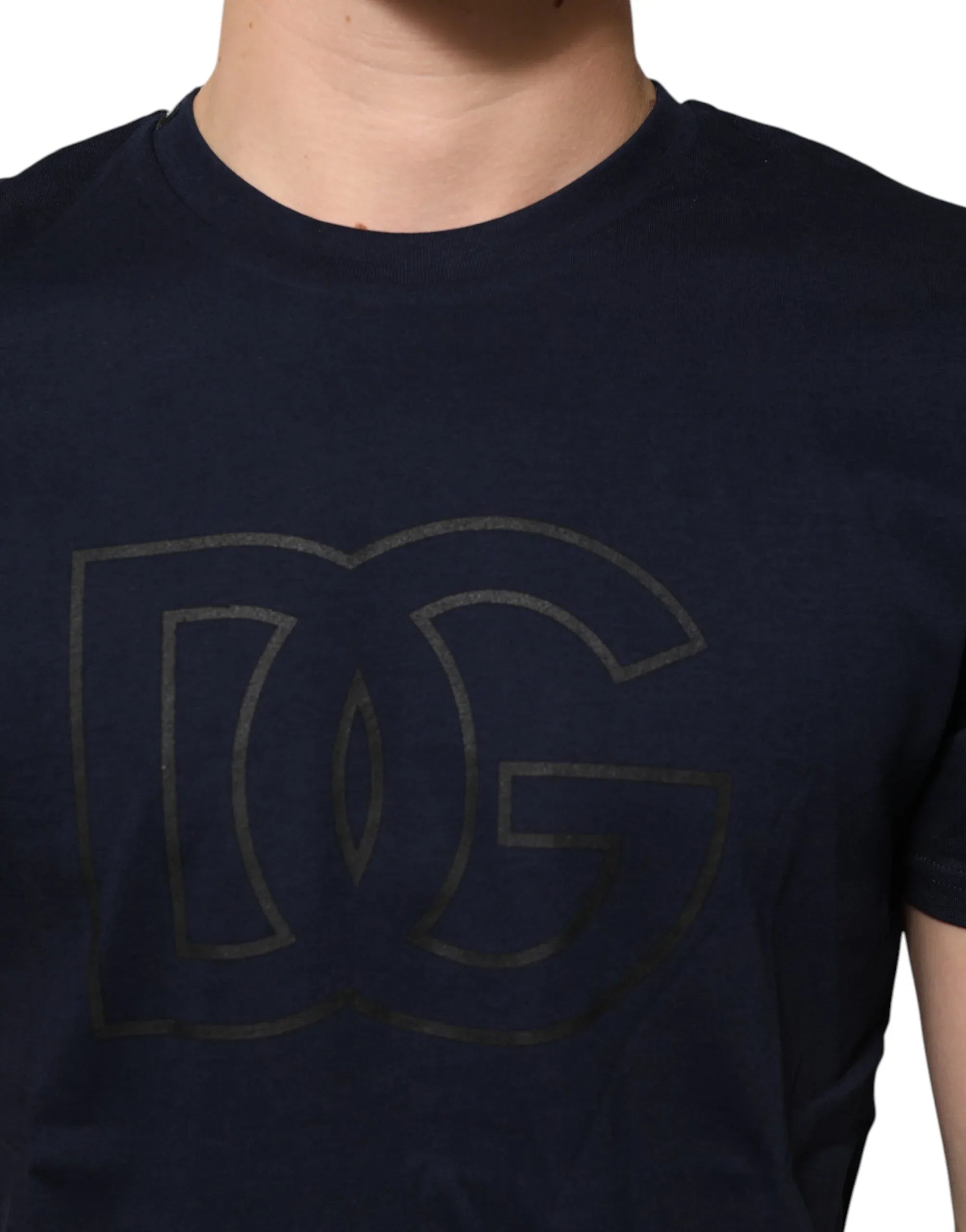 Dolce & Gabbana Dark Blue Cotton DG Logo Print Men’s Top T-shirt - Zeiniez