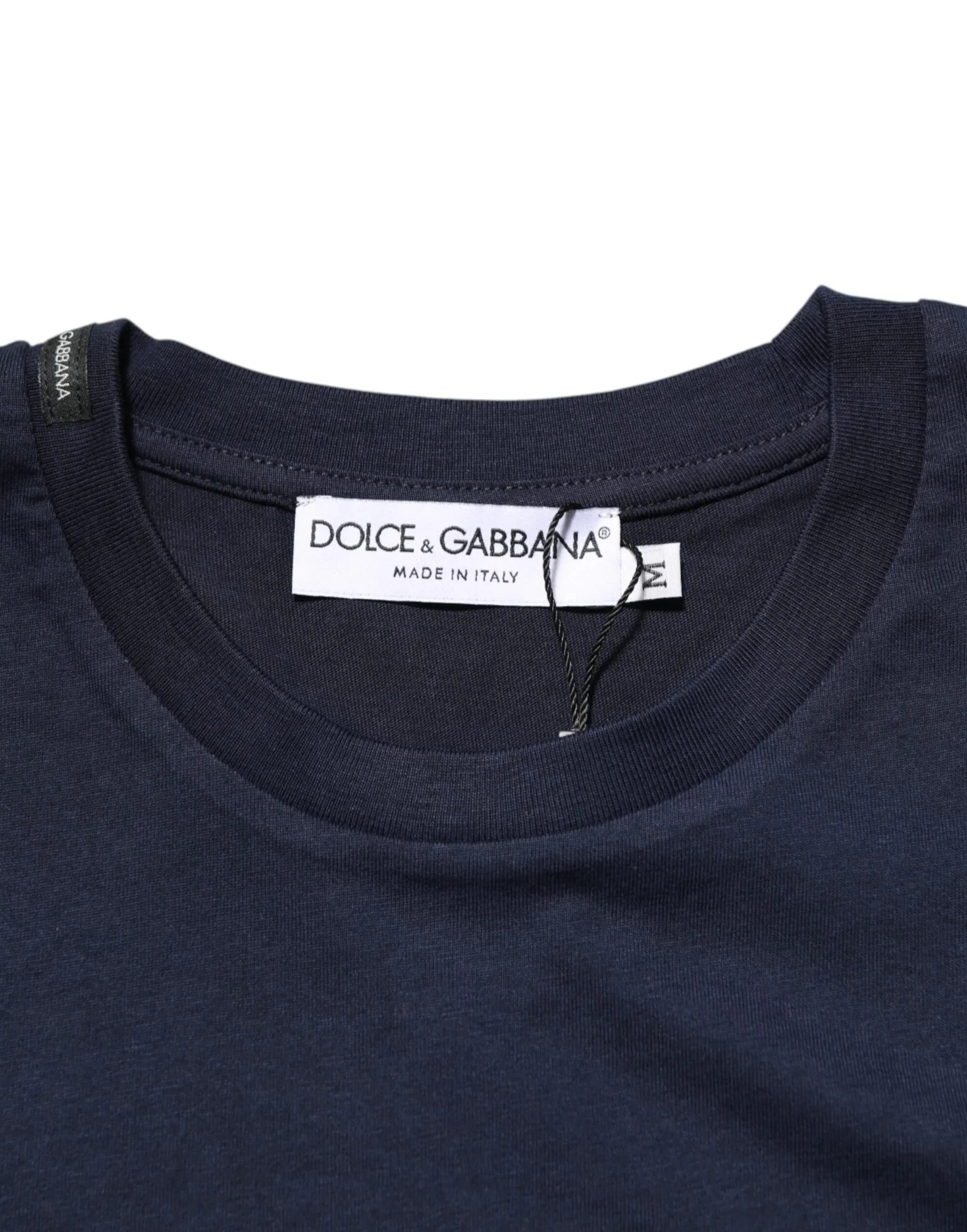 Dolce & Gabbana Dark Blue Cotton DG Logo Print Men’s Top T-shirt - Zeiniez
