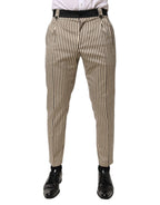 Dolce & Gabbana Beige Black Striped Cotton Slim Fit Trousers Pants - Zeiniez