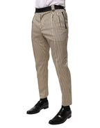Dolce & Gabbana Beige Black Striped Cotton Slim Fit Trousers Pants - Zeiniez