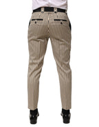 Dolce & Gabbana Beige Black Striped Cotton Slim Fit Trousers Pants - Zeiniez