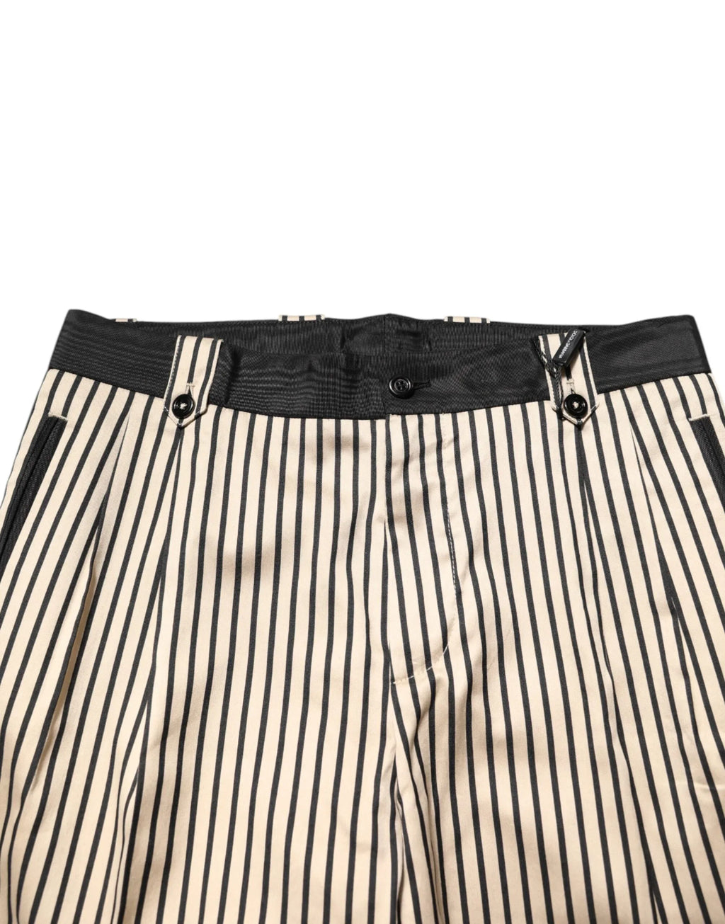 Dolce & Gabbana Beige Black Striped Cotton Slim Fit Trousers Pants - Zeiniez